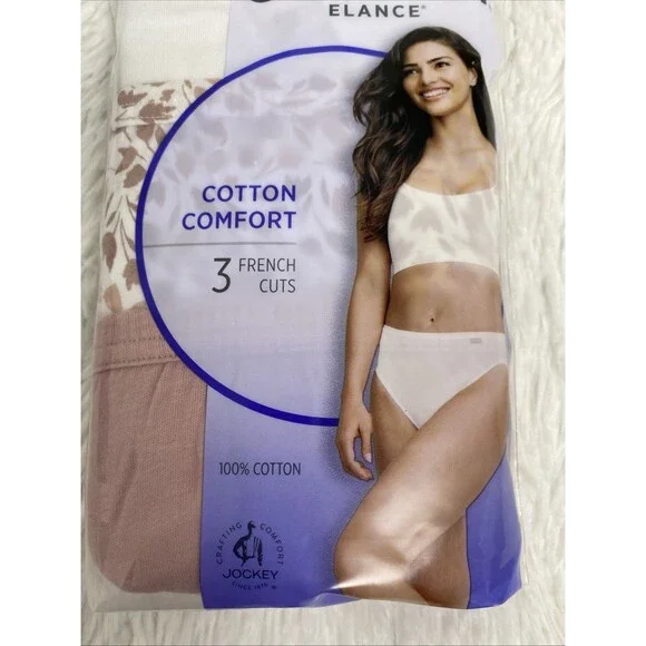 Jockey Elance Underwear French Cuts 100% Cotton Comfort 3 Pack Pink Floral White - Picture 4 of 10